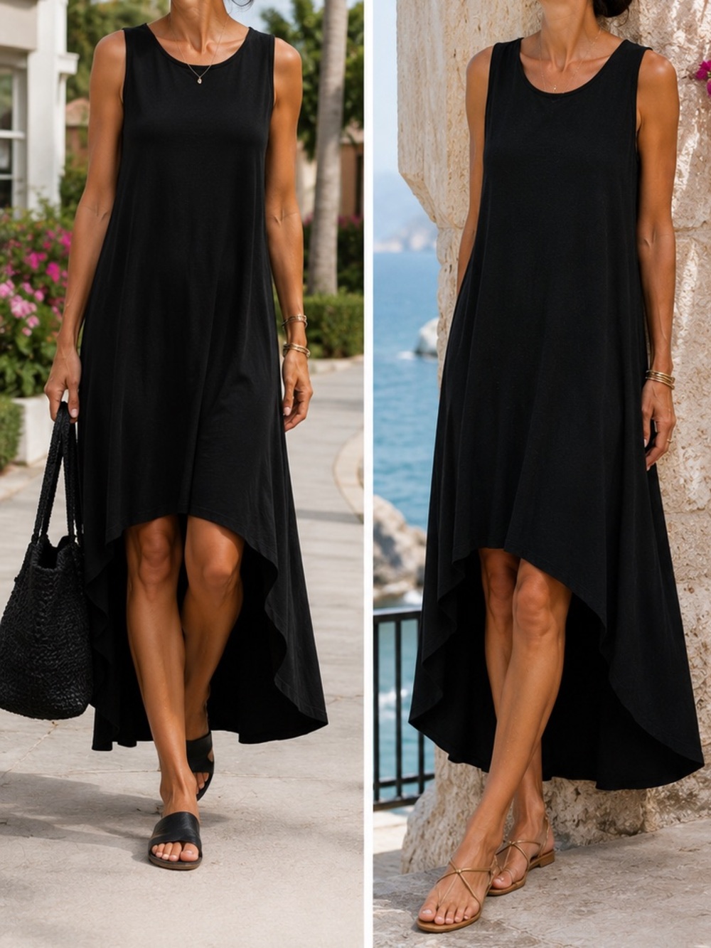 Planet Lauren G Black Pima Maxi Sleeveless Hi Low $228 Pockets Size 1 fits 4-8